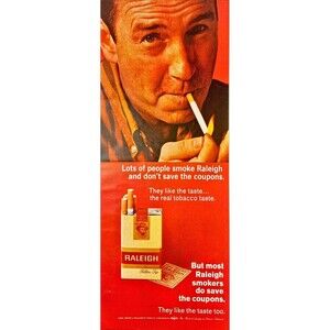 Raleigh Cigarettes "They Like the Taste-Save the Coupons" Vintage Print Ad 1967